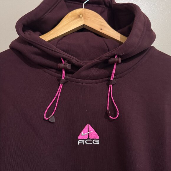 Nike ACG Therma-FIT Fleece Pullover Hoodie Burgundy Pink DH3087-652 Mens S NEW - Picture 2 of 14